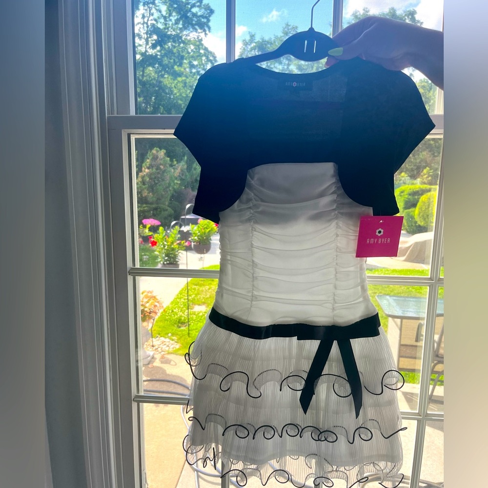 NWT Black and white girls formal dress with ruffles
